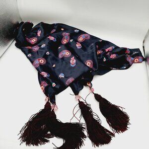Scarf Shawl Custom Made By Par Cecile Black Paisley Tassels Beads 43" Vintage